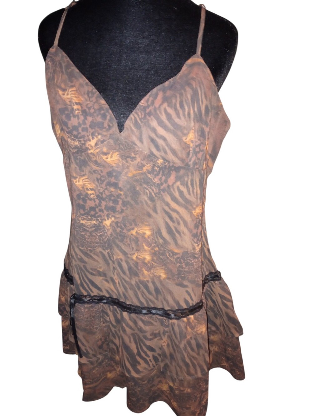 Hesperus Brown Animal-Print Satin Slip Dress, Adjustable Straps, Size XL, NWT